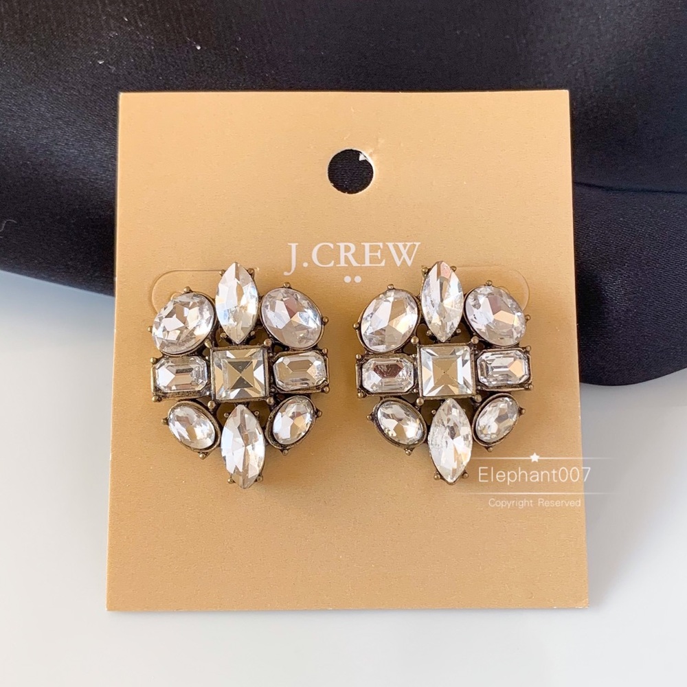 J.Crew Crystal Rhinestone Statement Stud Earrings Geometric Cluster Jewelry